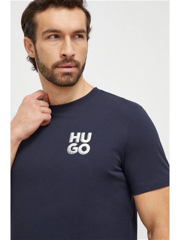 Bavlněné tričko HUGO tmavomodrá barva s potiskem 50508944