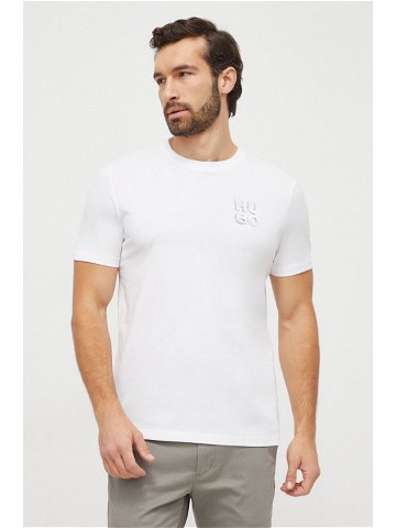 Bavlněné tričko HUGO bílá barva s potiskem 50508944