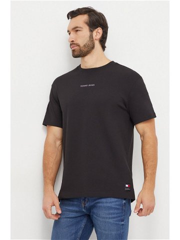 Bavlněné tričko Tommy Jeans černá barva s aplikací DM0DM18266