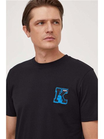 Bavlněné tričko Karl Lagerfeld černá barva s aplikací