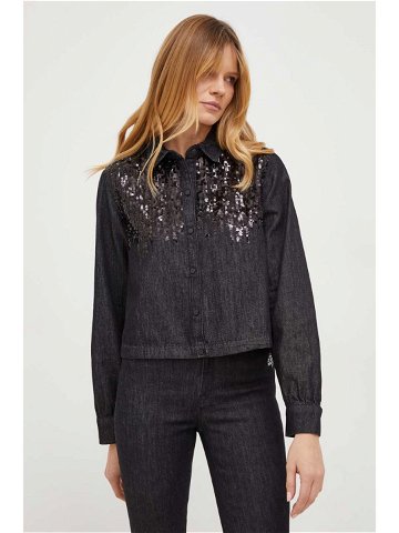 Džínová košile Karl Lagerfeld dámská černá barva regular s klasickým límcem