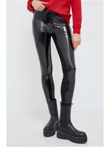 Latexové kalhoty Karl Lagerfeld černá barva high waist