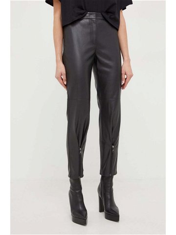 Kalhoty Karl Lagerfeld dámské černá barva jednoduché high waist