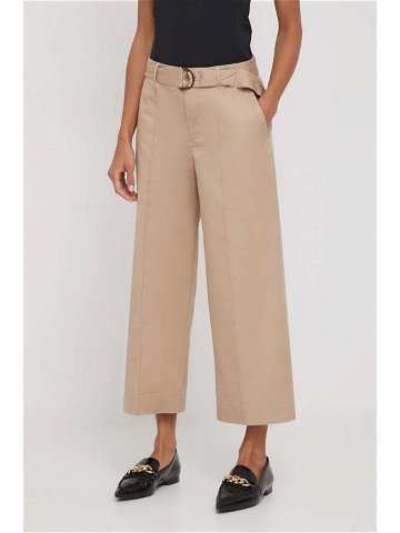 Kalhoty Lauren Ralph Lauren dámské béžová barva široké high waist 200876606