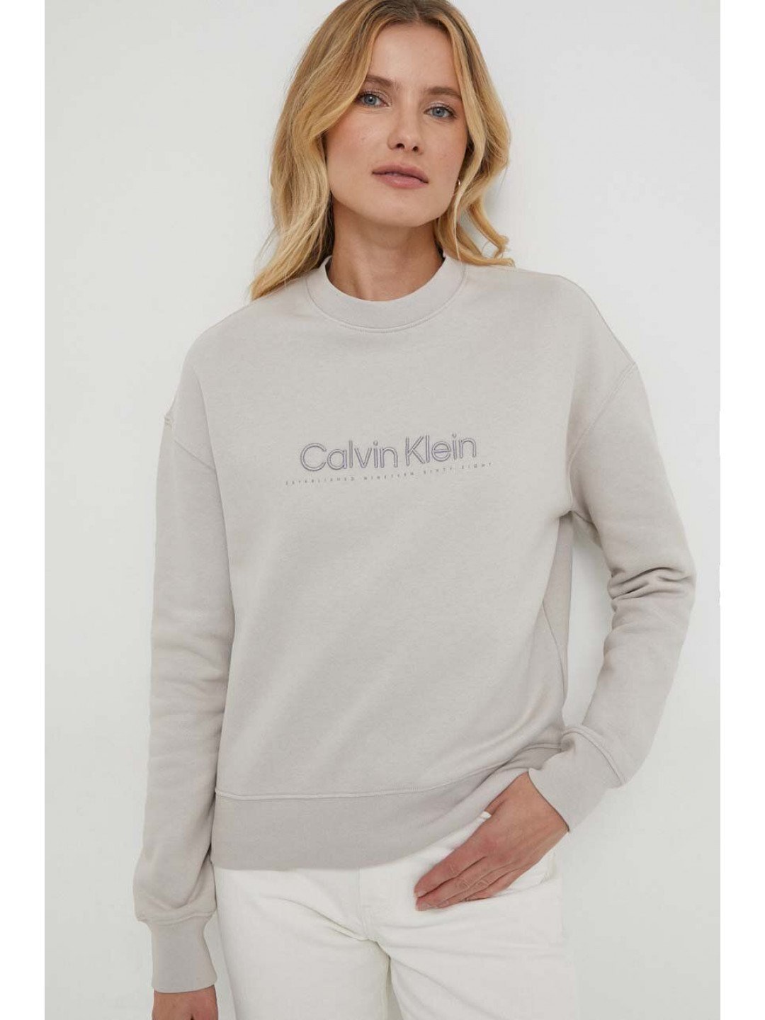 Mikina Calvin Klein dámská šedá barva s aplikací K20K206757