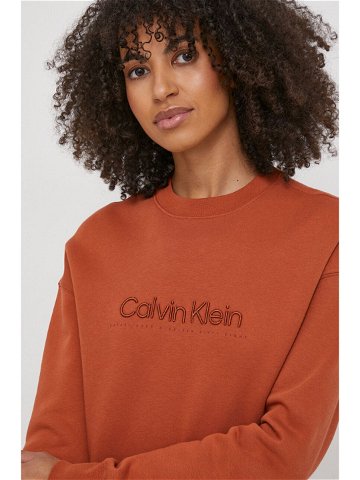 Mikina Calvin Klein dámská hnědá barva s aplikací