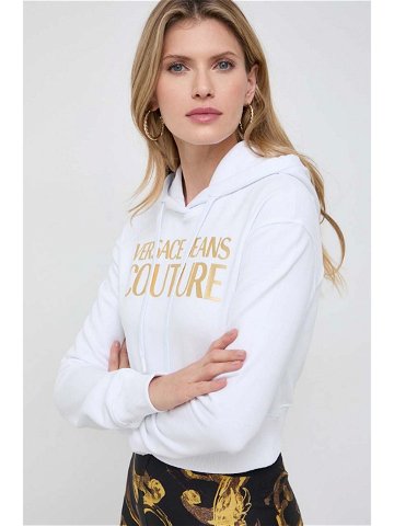 Bavlněná mikina Versace Jeans Couture dámská bílá barva s kapucí potiskem 76HAIT04 CF01T