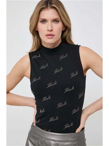 Top Karl Lagerfeld dámský černá barva s pologolfem