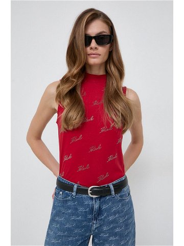 Top Karl Lagerfeld dámský červená barva s pologolfem
