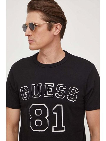 Bavlněné tričko Guess černá barva s aplikací M4RI22 K8FQ4