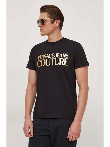 Bavlněné tričko Versace Jeans Couture černá barva s potiskem 76GAHT00 CJ00T