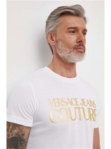 Bavlněné tričko Versace Jeans Couture bílá barva s potiskem 76GAHT00 CJ00T