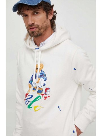 Mikina Polo Ralph Lauren pánská béžová barva s kapucí s potiskem 710926546