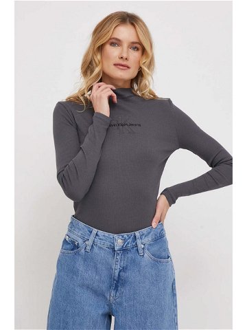 Tričko s dlouhým rukávem Calvin Klein Jeans šedá barva