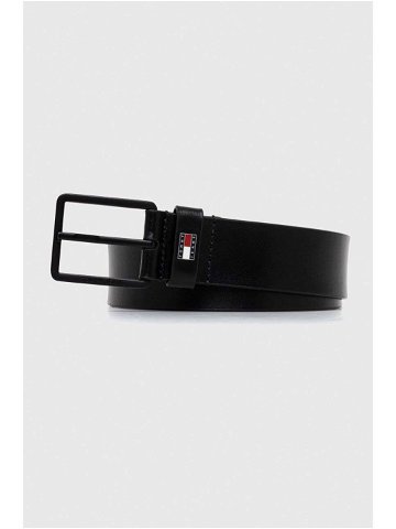 Kožený pásek Tommy Jeans pánský černá barva AM0AM12046