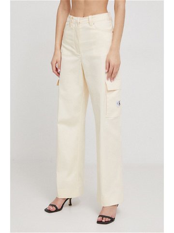 Kalhoty Calvin Klein Jeans dámské béžová barva jednoduché high waist J20J222607
