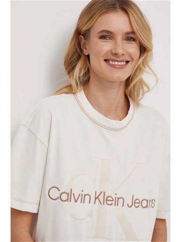 Bavlněné tričko Calvin Klein Jeans béžová barva J20J222974