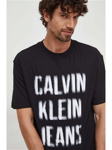 Bavlněné tričko Calvin Klein Jeans černá barva s potiskem