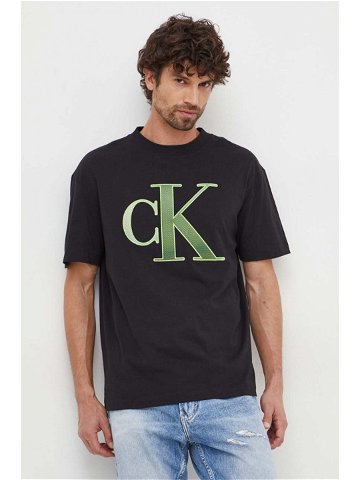 Bavlněné tričko Calvin Klein Jeans černá barva s aplikací J30J325029