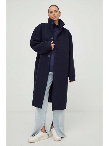 Vlněný kabát American Vintage tmavomodrá barva přechodný oversize