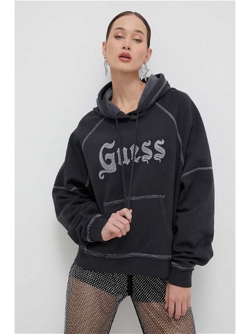 Mikina Guess Originals dámská šedá barva s kapucí s aplikací