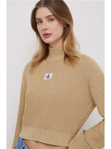 Bavlněný svetr Calvin Klein Jeans béžová barva s golfem