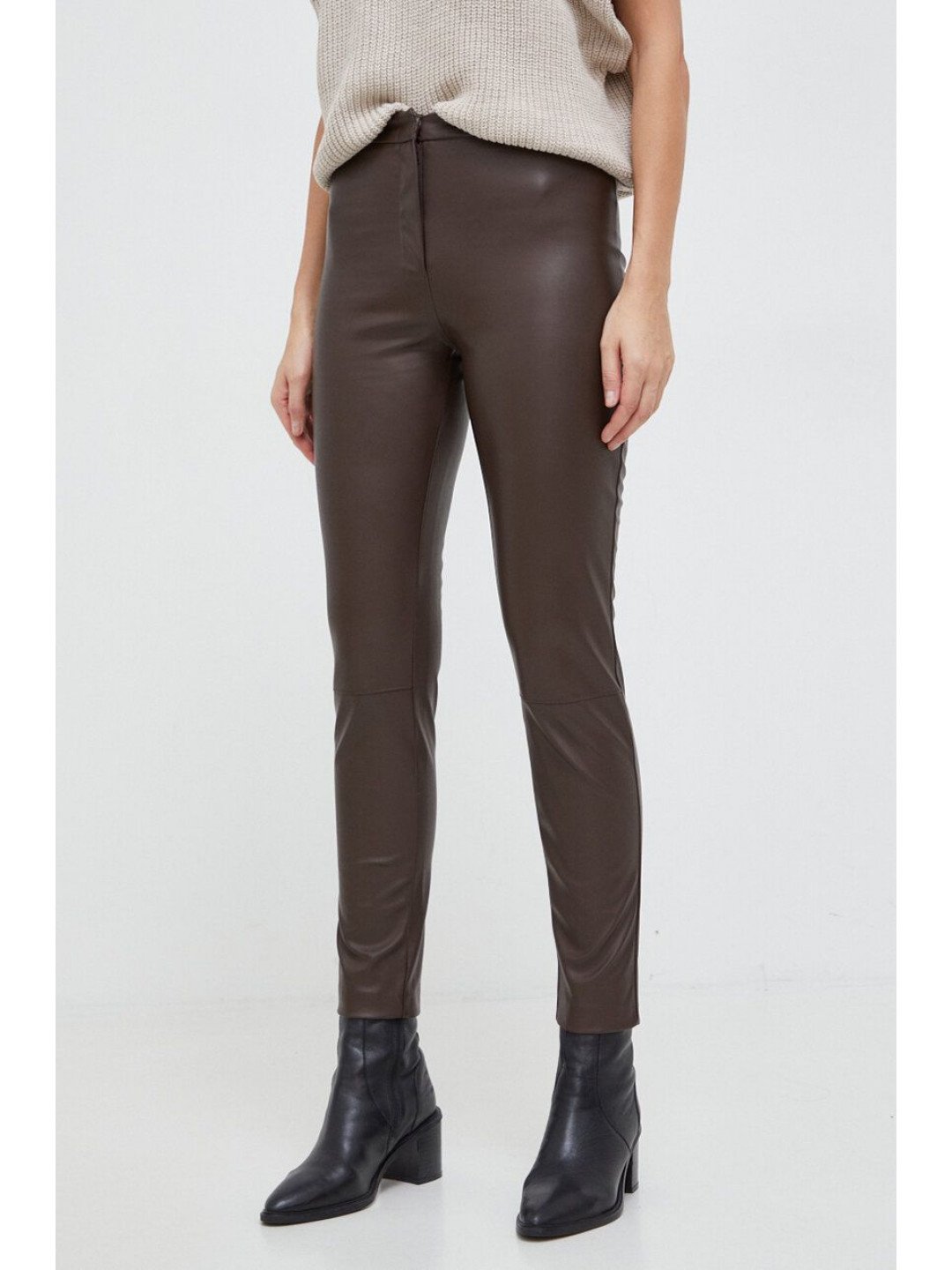 Kalhoty Answear Lab dámské hnědá barva jednoduché high waist