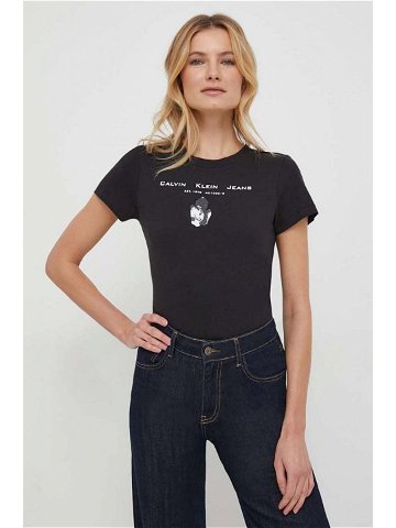Bavlněné tričko Calvin Klein Jeans černá barva J20J222645