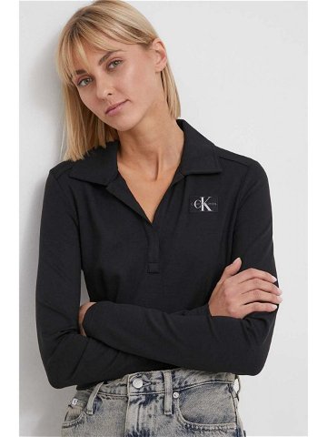 Tričko s dlouhým rukávem Calvin Klein Jeans černá barva J20J222556