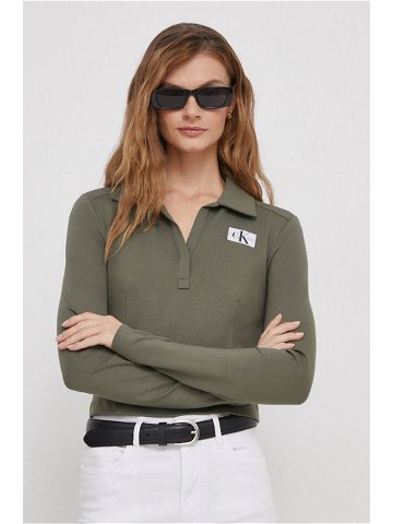 Tričko s dlouhým rukávem Calvin Klein Jeans zelená barva J20J222556