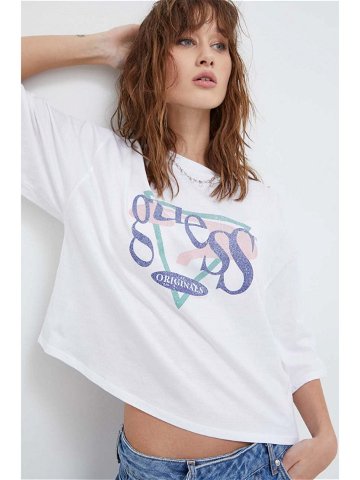 Bavlněné tričko Guess Originals bílá barva