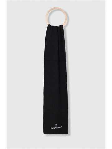 Šátek z vlněné směsi Karl Lagerfeld černá barva s aplikací