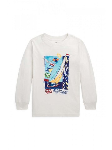 Dětské bavlněné tričko s dlouhým rukávem Polo Ralph Lauren bílá barva s potiskem