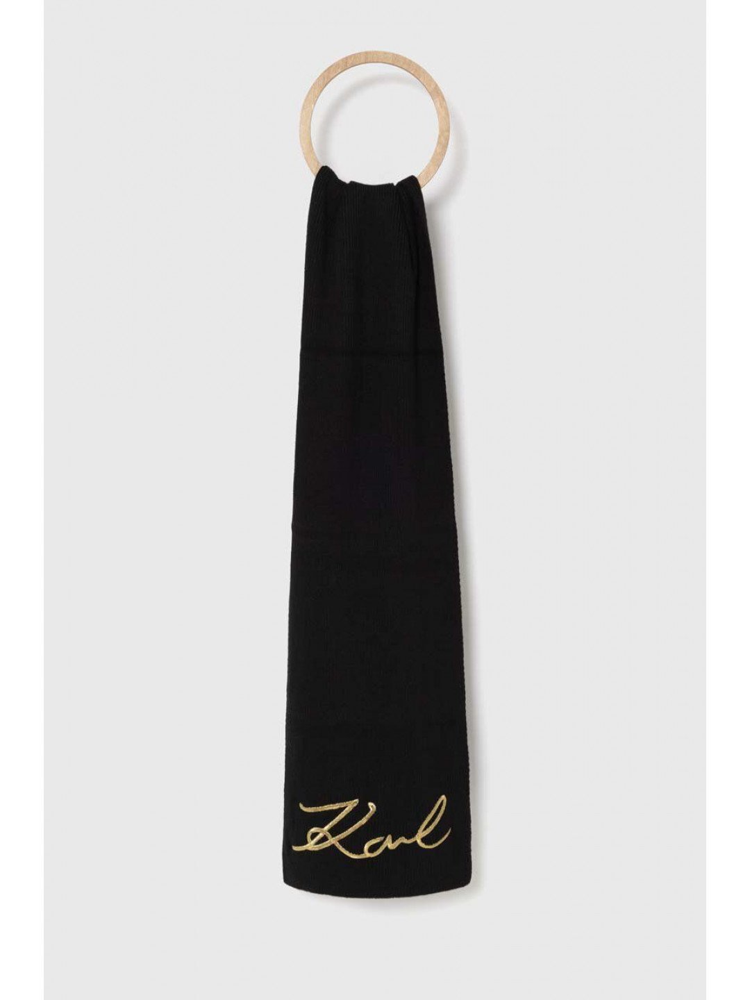 Šátek z vlněné směsi Karl Lagerfeld černá barva s aplikací