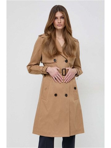 Trench kabát BOSS dámský béžová barva přechodný dvouřadový