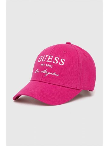 Bavlněná baseballová čepice Guess růžová barva s aplikací V4RZ01 WFKN0