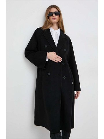 Vlněný kabát Karl Lagerfeld černá barva přechodný dvouřadový