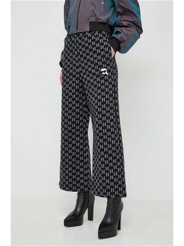 Bavlněné kalhoty Karl Lagerfeld černá barva široké high waist