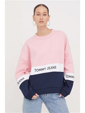Mikina Tommy Jeans dámská růžová barva vzorovaná DW0DW17705