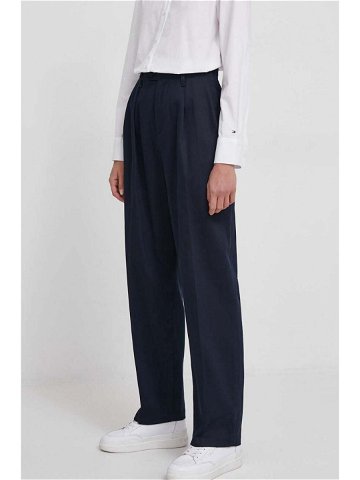 Kalhoty Tommy Hilfiger dámské tmavomodrá barva střih chinos high waist WW0WW40509