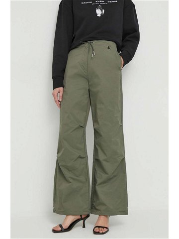 Kalhoty Calvin Klein Jeans dámské zelená barva široké high waist J20J222609