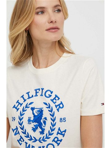 Bavlněné tričko Tommy Hilfiger béžová barva WW0WW41058