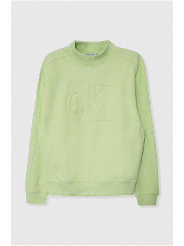 Dětská mikina Calvin Klein Jeans zelená barva s aplikací