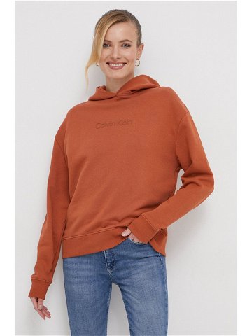 Bavlněná mikina Calvin Klein dámská oranžová barva s kapucí s potiskem K20K205449