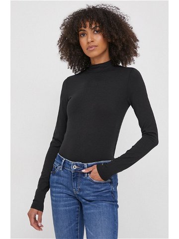 Tričko s dlouhým rukávem Calvin Klein černá barva s pologolfem
