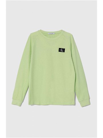Dětské bavlněné tričko s dlouhým rukávem Calvin Klein Jeans zelená barva