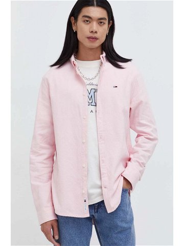 Košile Tommy Jeans růžová barva regular s límečkem button-down DM0DM18329