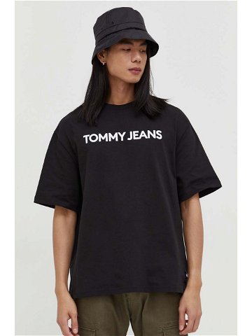 Bavlněné tričko Tommy Jeans černá barva s potiskem DM0DM18267