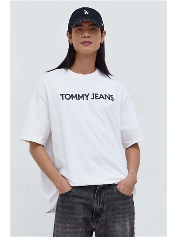 Bavlněné tričko Tommy Jeans bílá barva s potiskem DM0DM18267