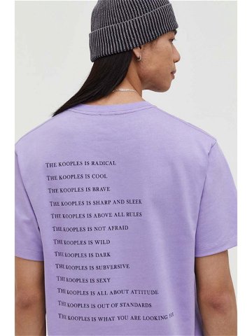 Bavlněné tričko The Kooples fialová barva s potiskem HTSC28015K